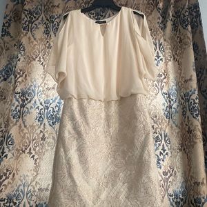 Off white cold shoulder chiffon dress from the brand Scarlett